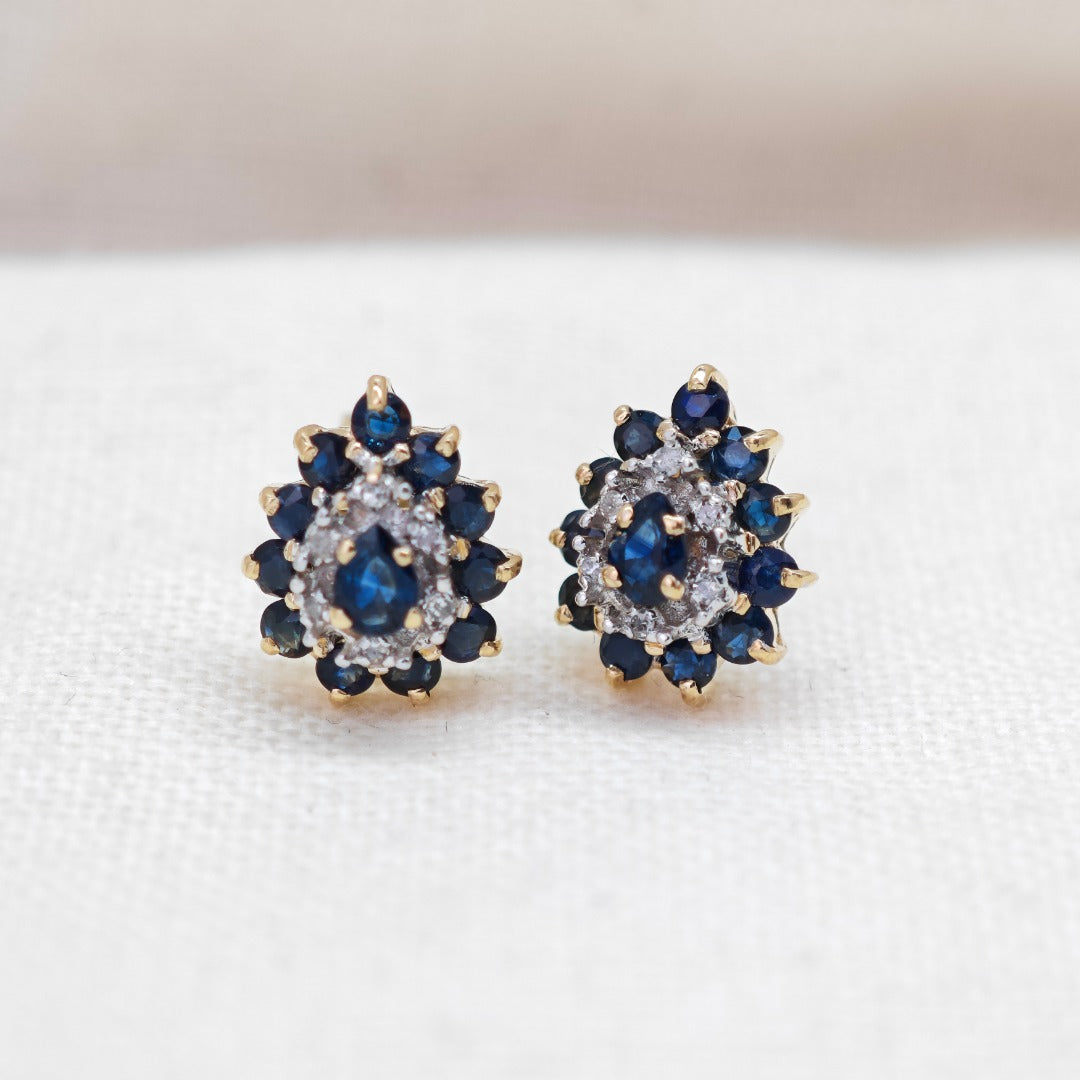 9ct Sapphire Diamond Earrings Gold Studs Natural Gemstones1.05ct