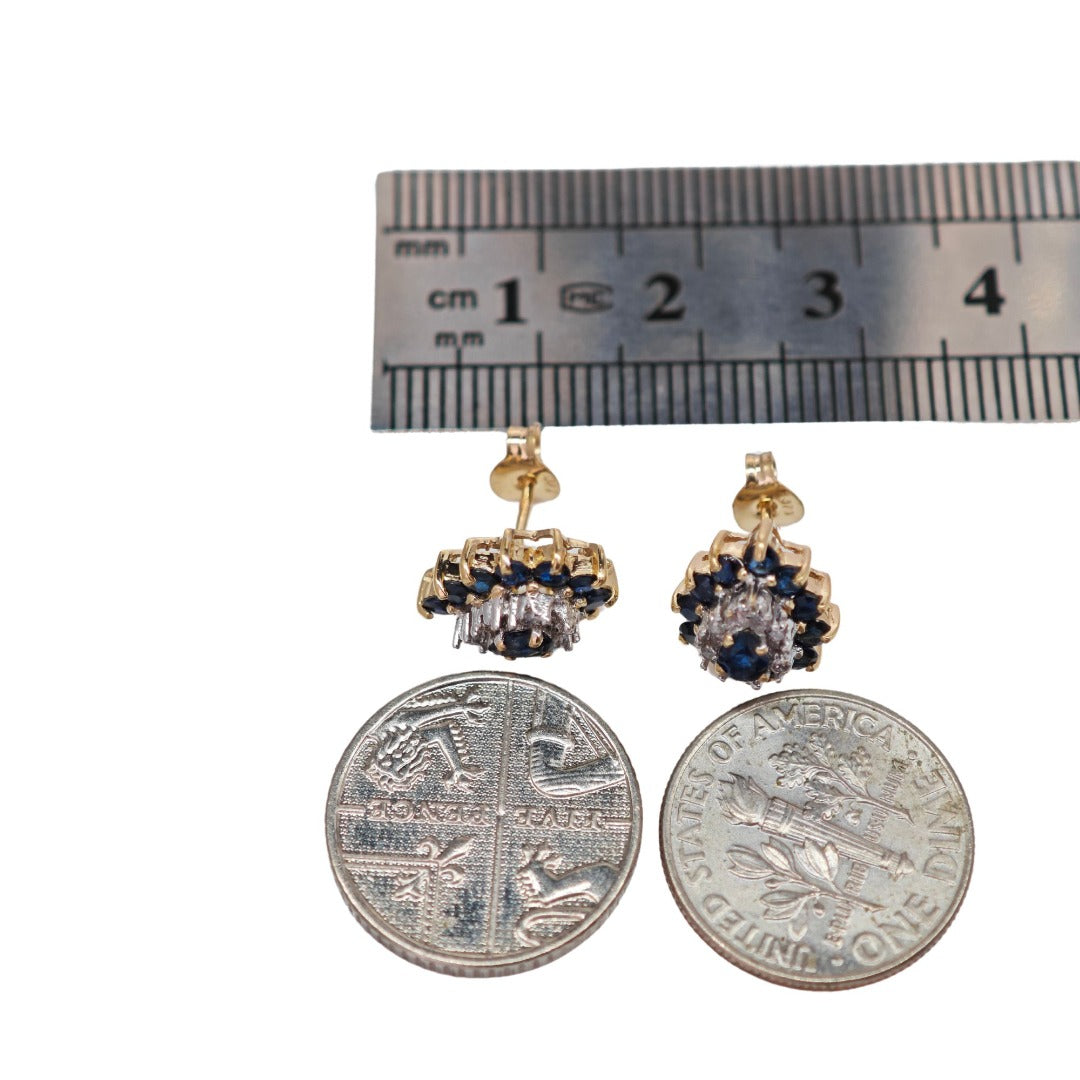 9ct Sapphire Diamond Earrings Gold Studs Natural Gemstones1.05ct