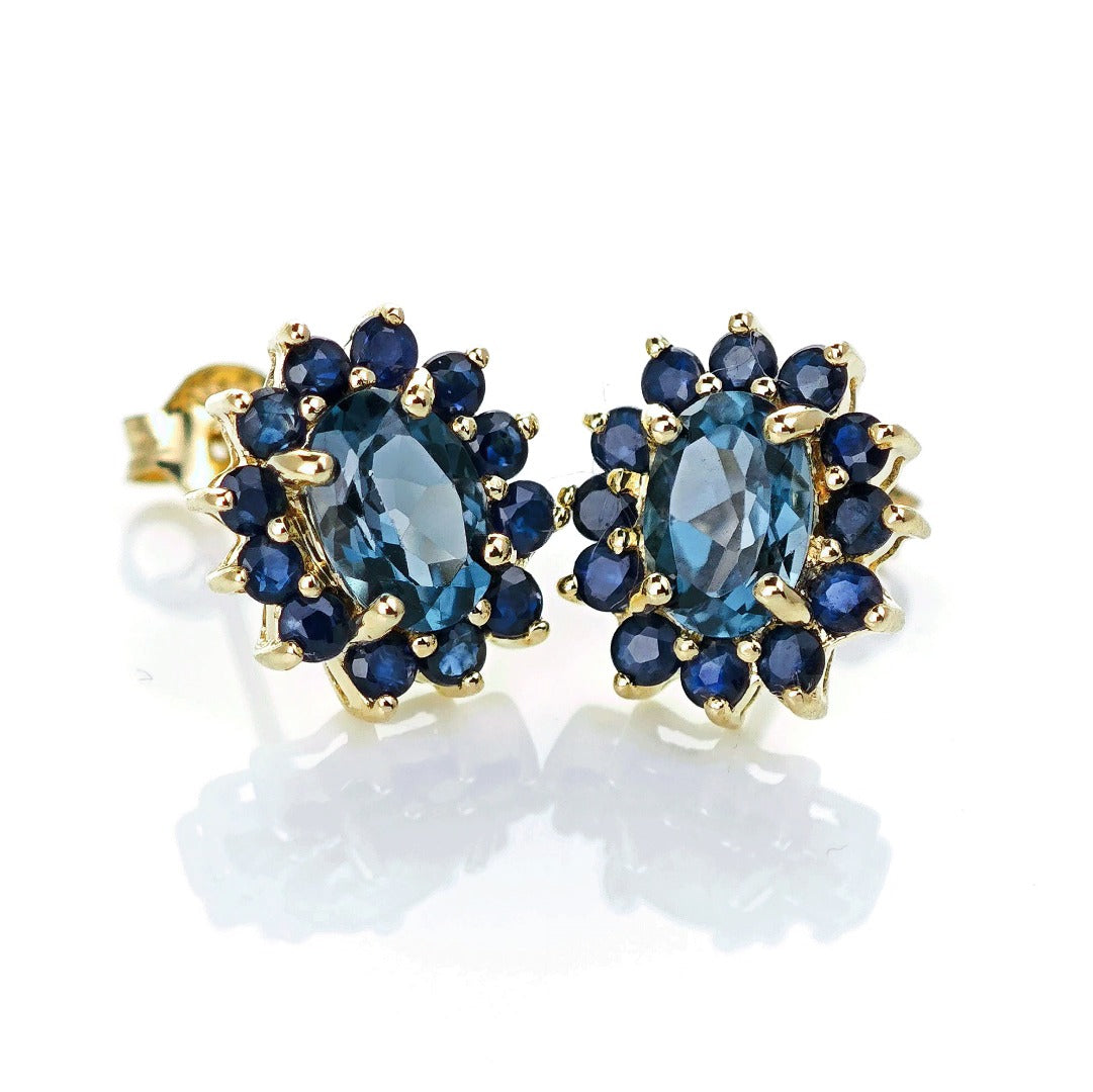9ct Topaz Sapphire Earrings Gold Studs Natural Treated Blue Gemstones 2.75ct
