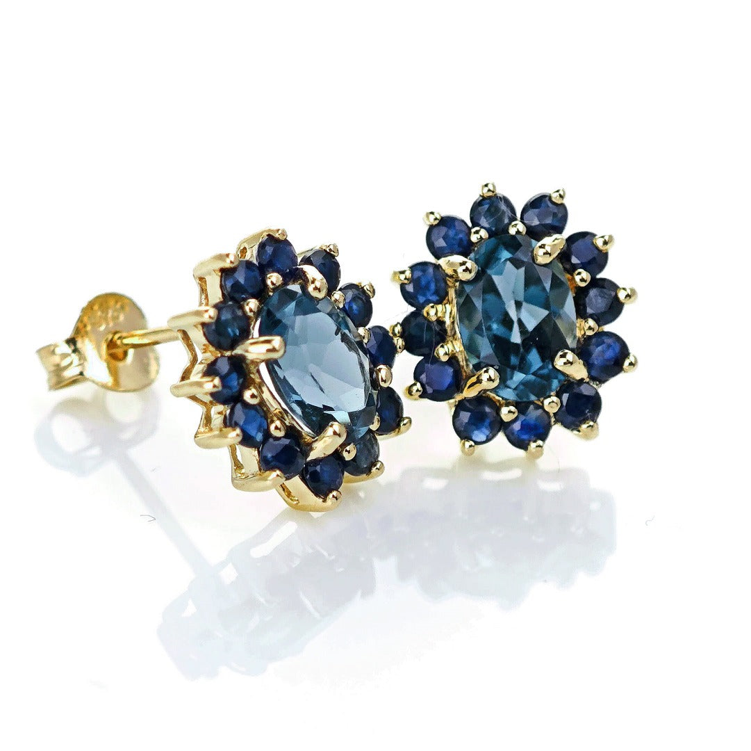 9ct Topaz Sapphire Earrings Gold Studs Natural Treated Blue Gemstones 2.75ct