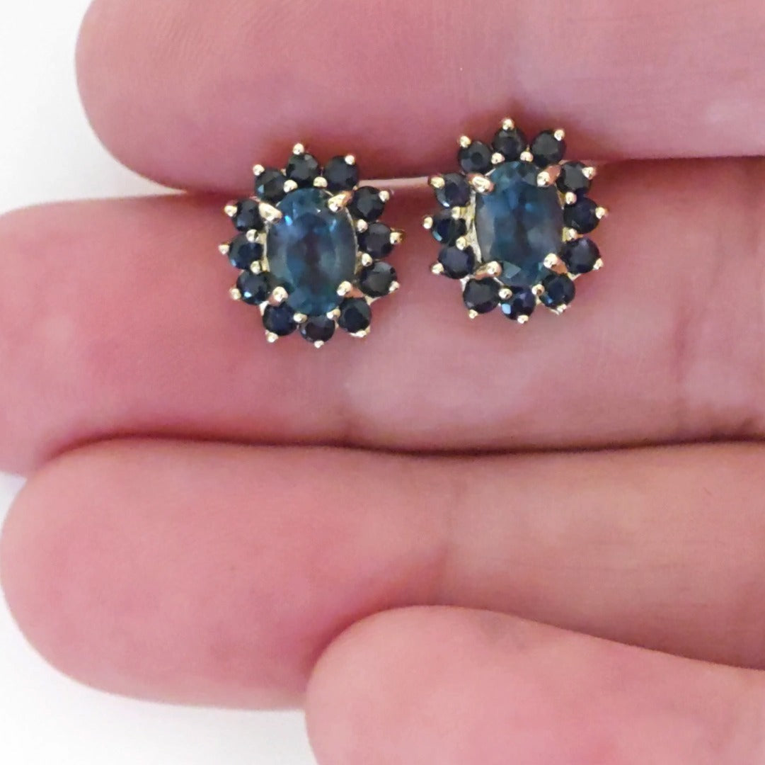 9ct Topaz Sapphire Earrings Gold Studs Natural Treated Blue Gemstones 2.75ct