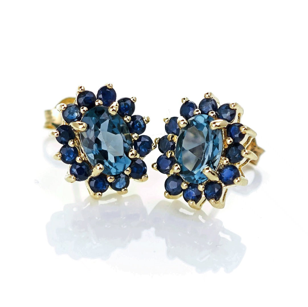 9ct Topaz Sapphire Earrings Gold Studs Natural Treated Blue Gemstones 2.75ct
