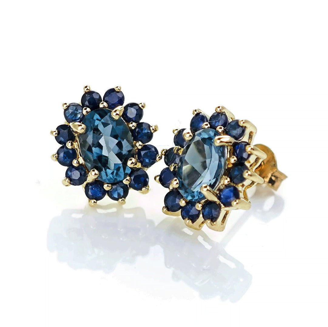 9ct Topaz Sapphire Earrings Gold Studs Natural Treated Blue Gemstones 2.75ct