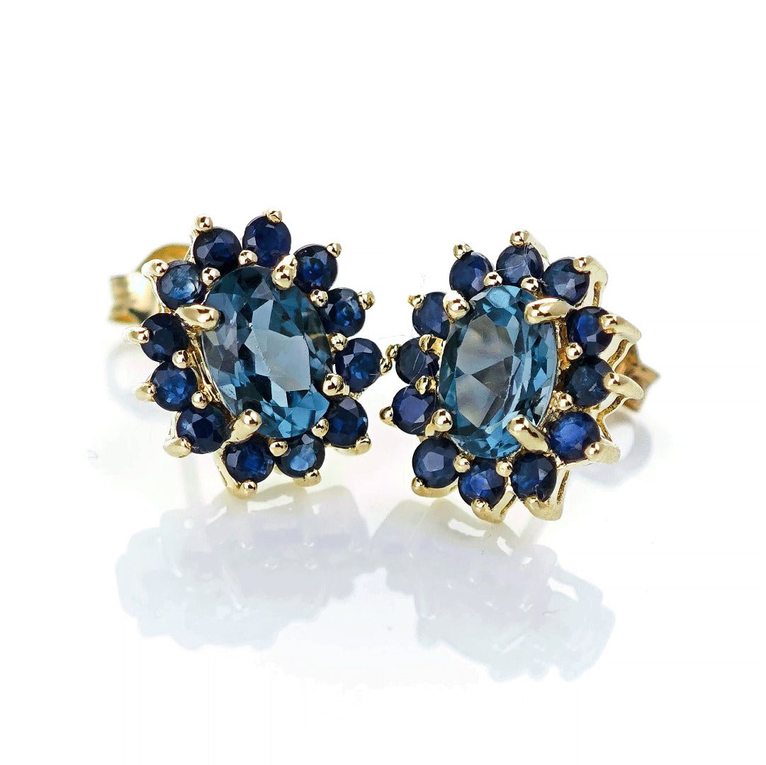 9ct Topaz Sapphire Earrings Gold Studs Natural Treated Blue Gemstones 2.75ct