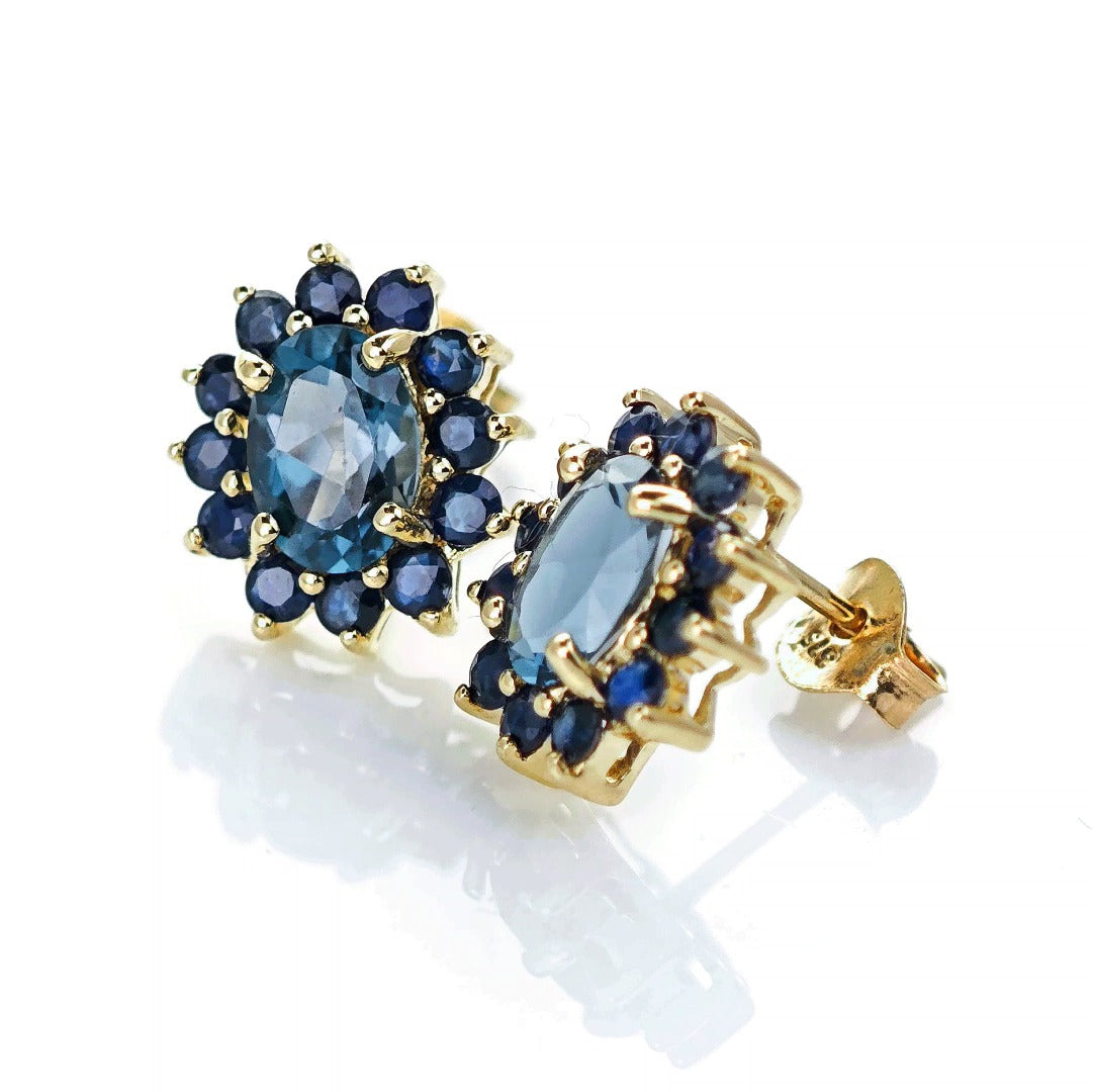 9ct Topaz Sapphire Earrings Gold Studs Natural Treated Blue Gemstones 2.75ct