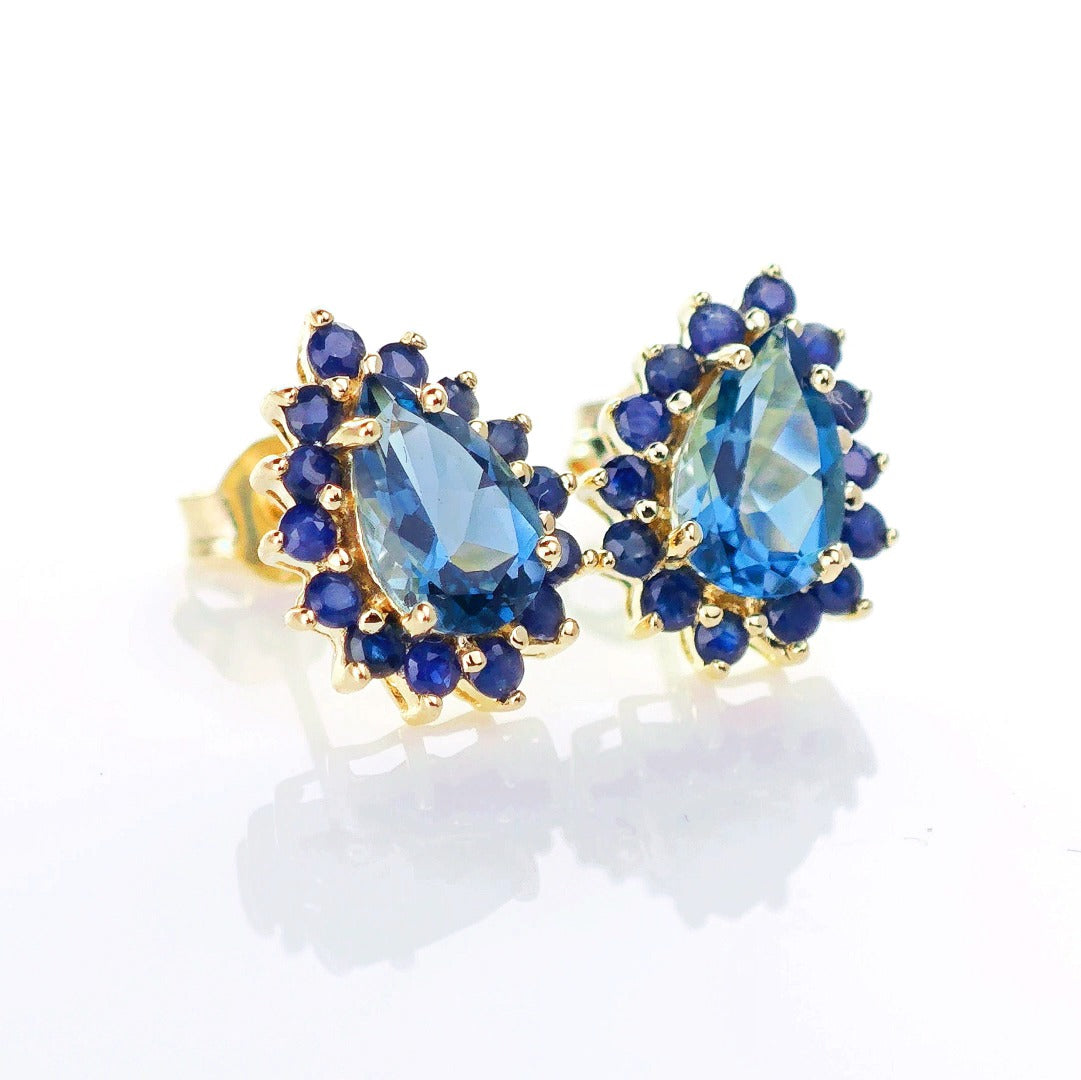 9ct London BT SapphireEarrings Gold Studs Natural Gemstones 2.90ct