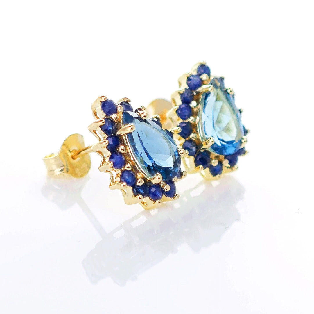 9ct London BT SapphireEarrings Gold Studs Natural Gemstones 2.90ct