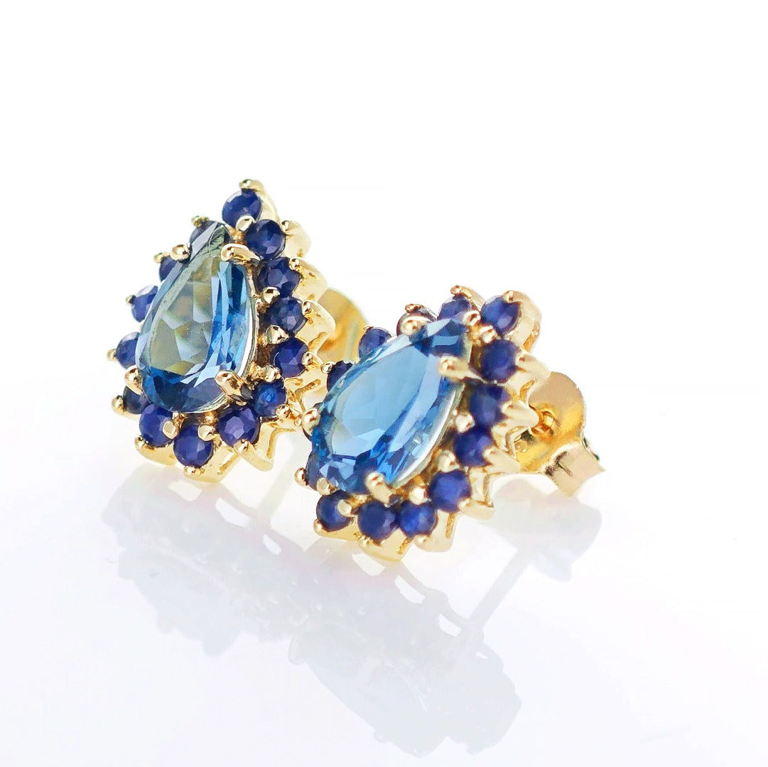 9ct London BT SapphireEarrings Gold Studs Natural Gemstones 2.90ct