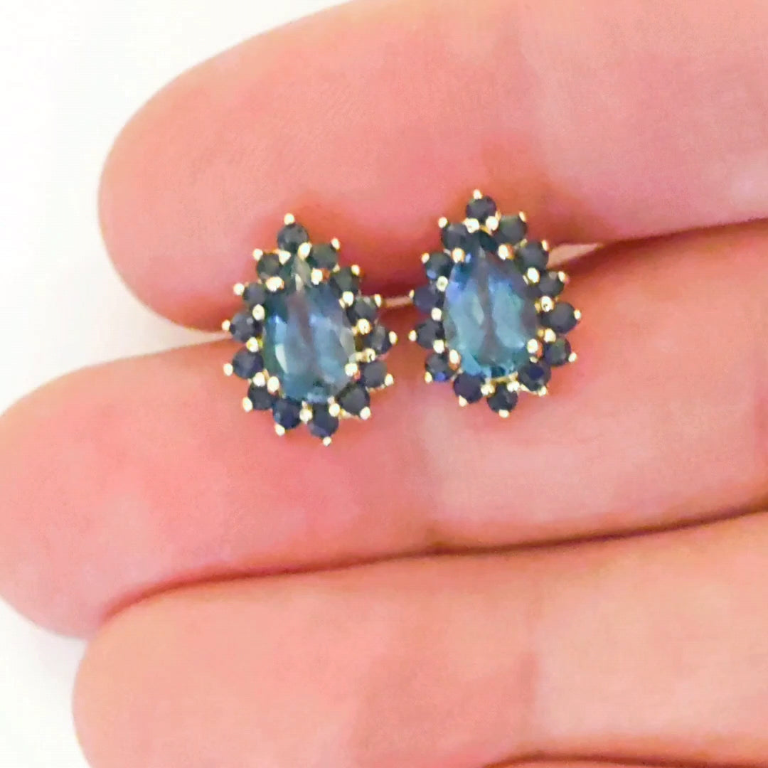 9ct London BT SapphireEarrings Gold Studs Natural Gemstones 2.90ct