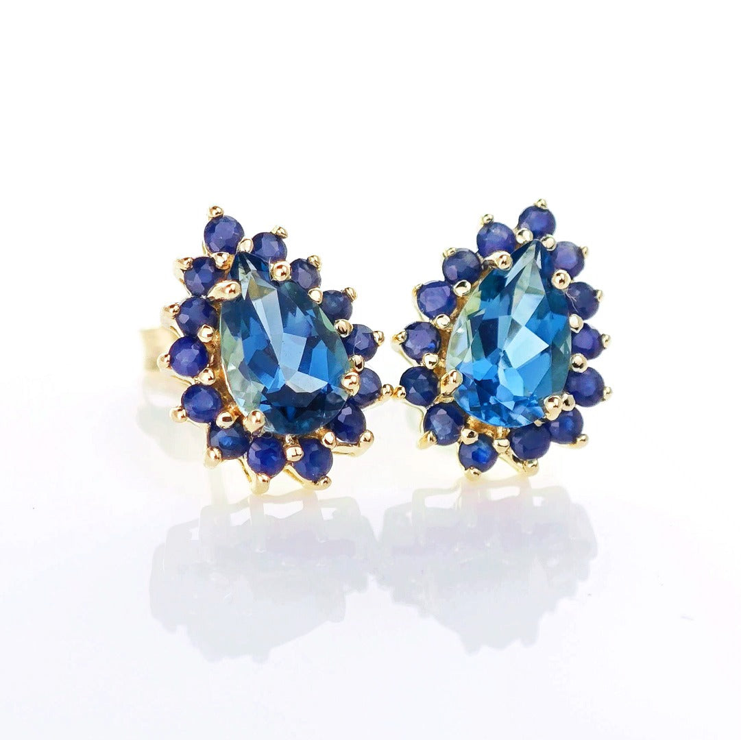 9ct London BT SapphireEarrings Gold Studs Natural Gemstones 2.90ct