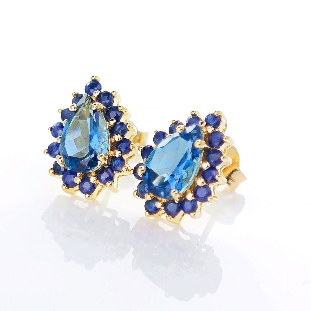 9ct London BT SapphireEarrings Gold Studs Natural Gemstones 2.90ct
