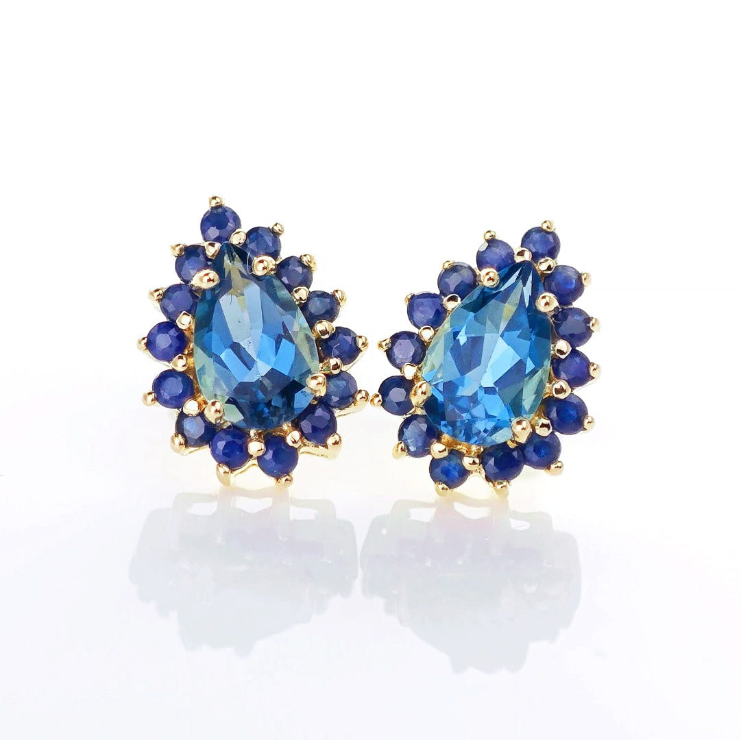 9ct London BT SapphireEarrings Gold Studs Natural Gemstones 2.90ct