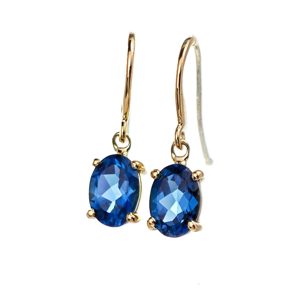 9ct Topaz Dangle Earrings Gold Treated London Blue Natural Gemstones1.82ct