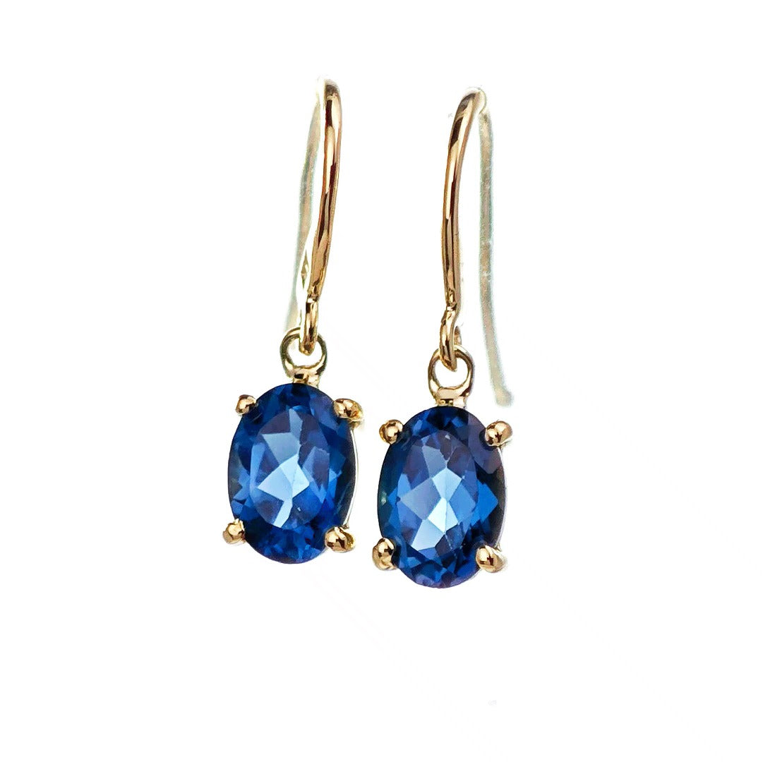 9ct Topaz Dangle Earrings Gold Treated London Blue Natural Gemstones1.82ct