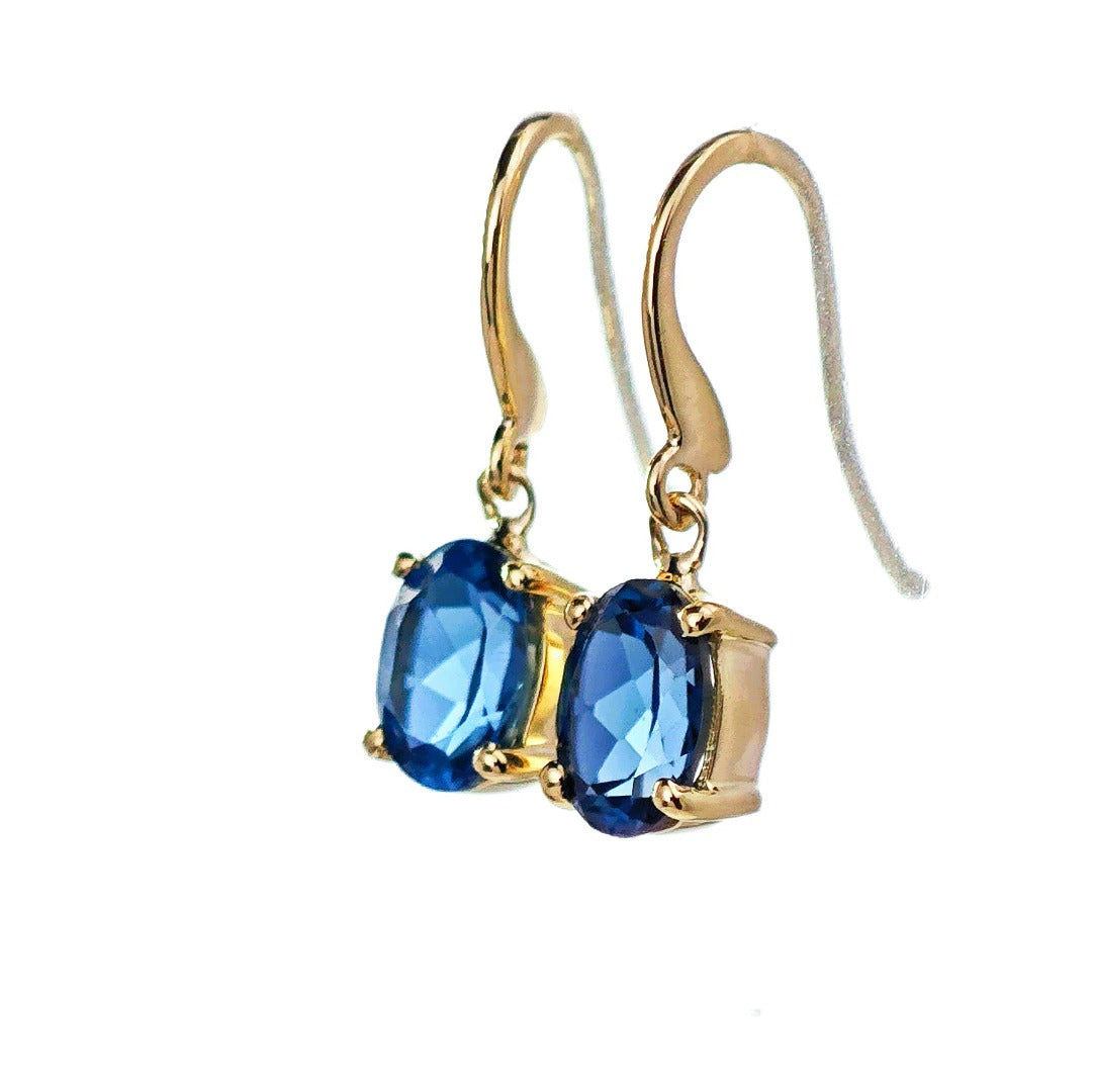 9ct Topaz Dangle Earrings Gold Treated London Blue Natural Gemstones1.82ct