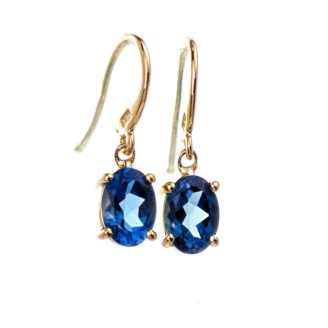 9ct Topaz Dangle Earrings Gold Treated London Blue Natural Gemstones1.82ct