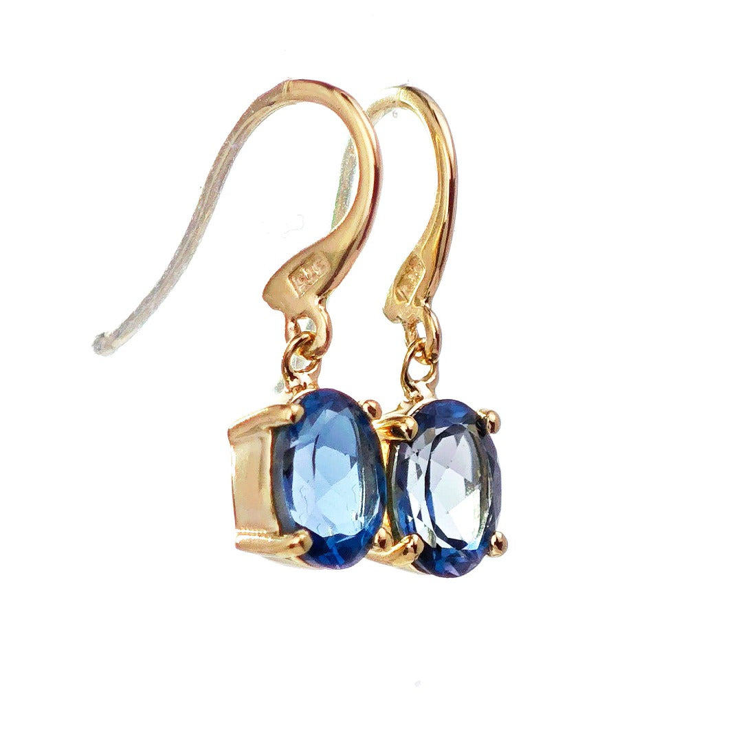 9ct Topaz Dangle Earrings Gold Treated London Blue Natural Gemstones1.82ct