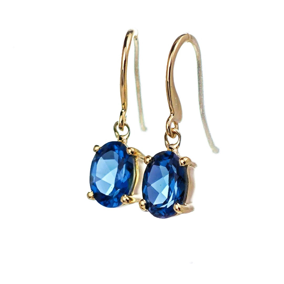9ct Topaz Dangle Earrings Gold Treated London Blue Natural Gemstones1.82ct