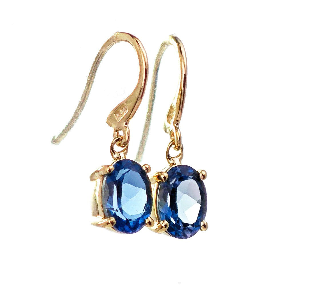 9ct Topaz Dangle Earrings Gold Treated London Blue Natural Gemstones1.82ct