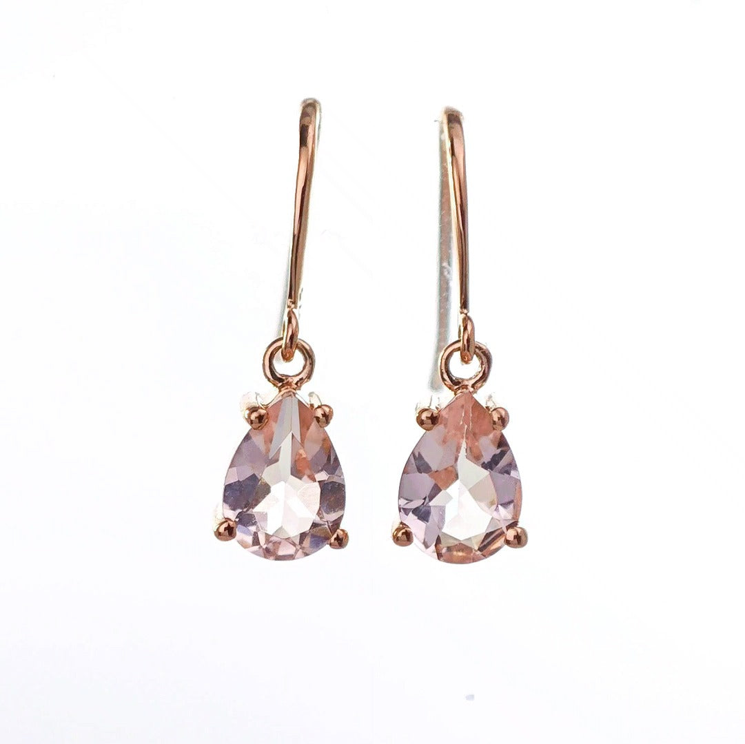 9ct Morganite Dangle Earrings Rose Gold Natural Pink Gemstones 1.27ct
