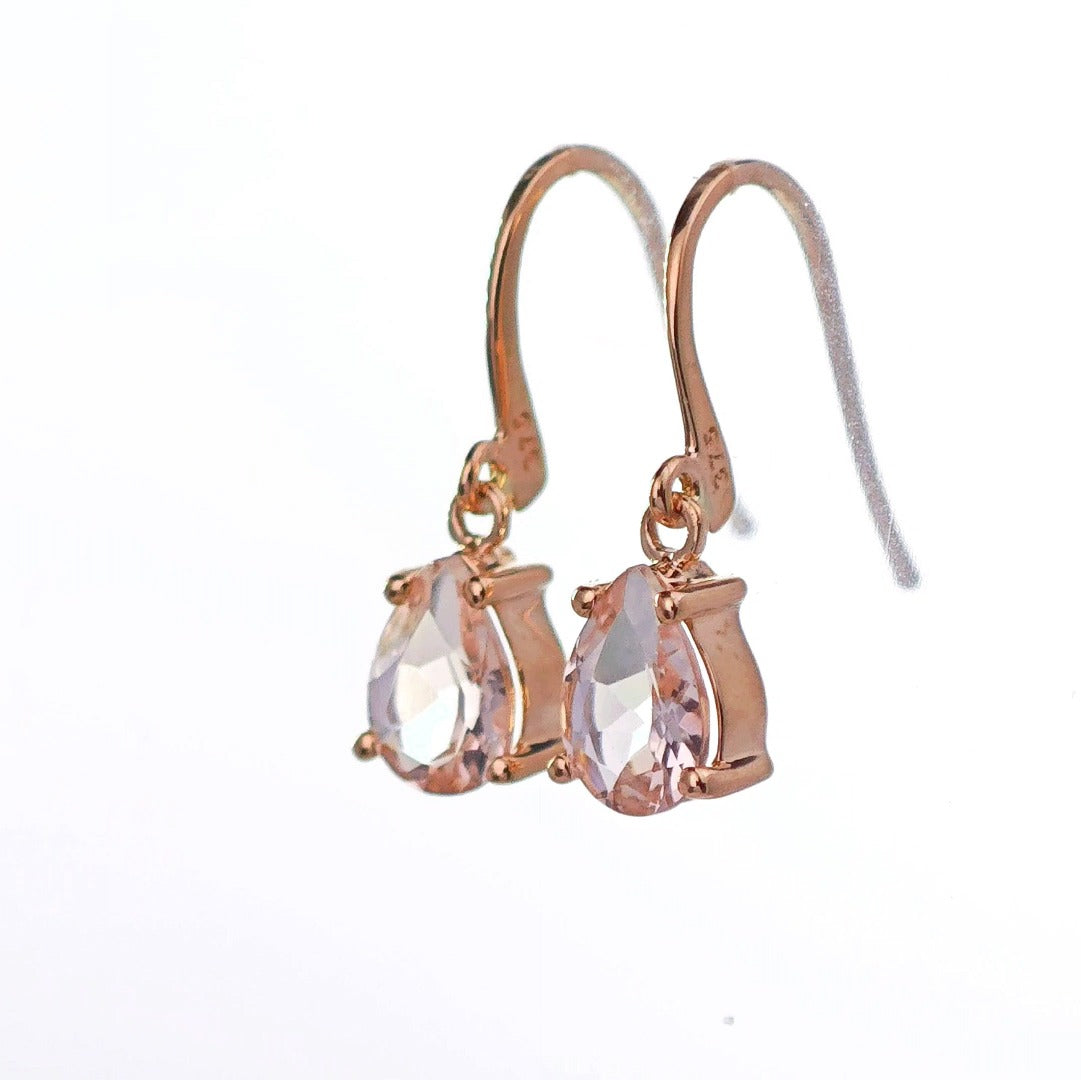 9ct Morganite Dangle Earrings Rose Gold Natural Pink Gemstones 1.27ct