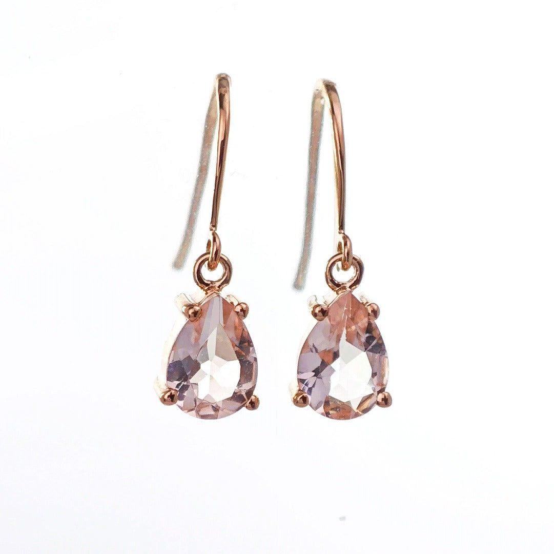 9ct Morganite Dangle Earrings Rose Gold Natural Pink Gemstones 1.27ct