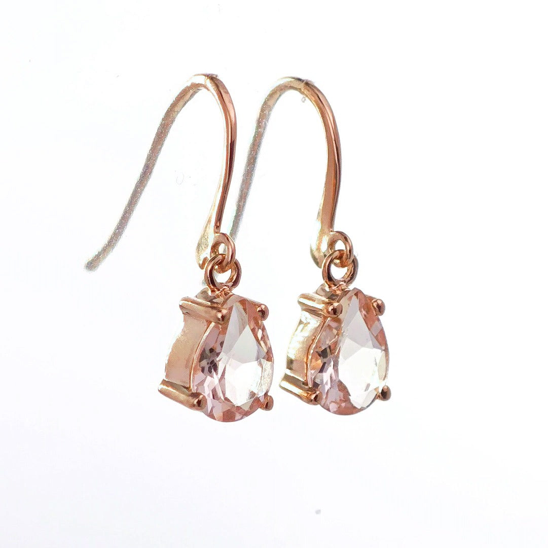 9ct Morganite Dangle Earrings Rose Gold Natural Pink Gemstones 1.27ct
