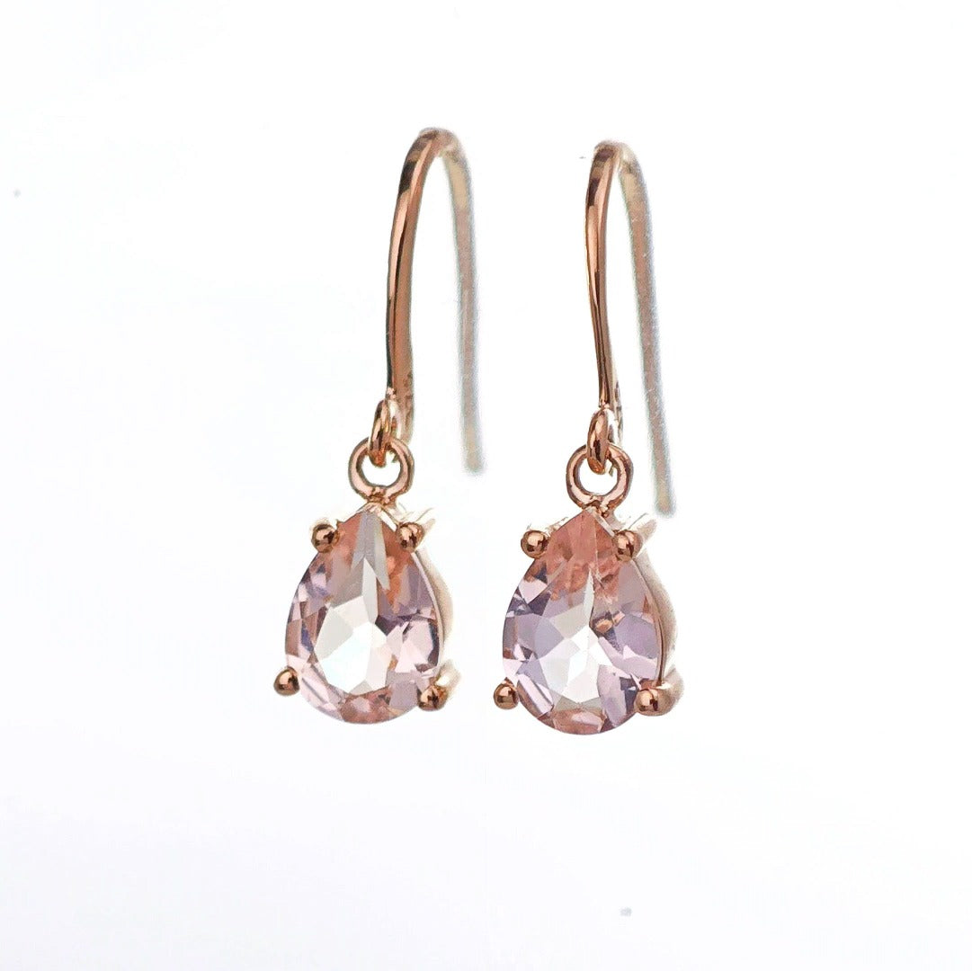 9ct Morganite Dangle Earrings Rose Gold Natural Pink Gemstones 1.27ct