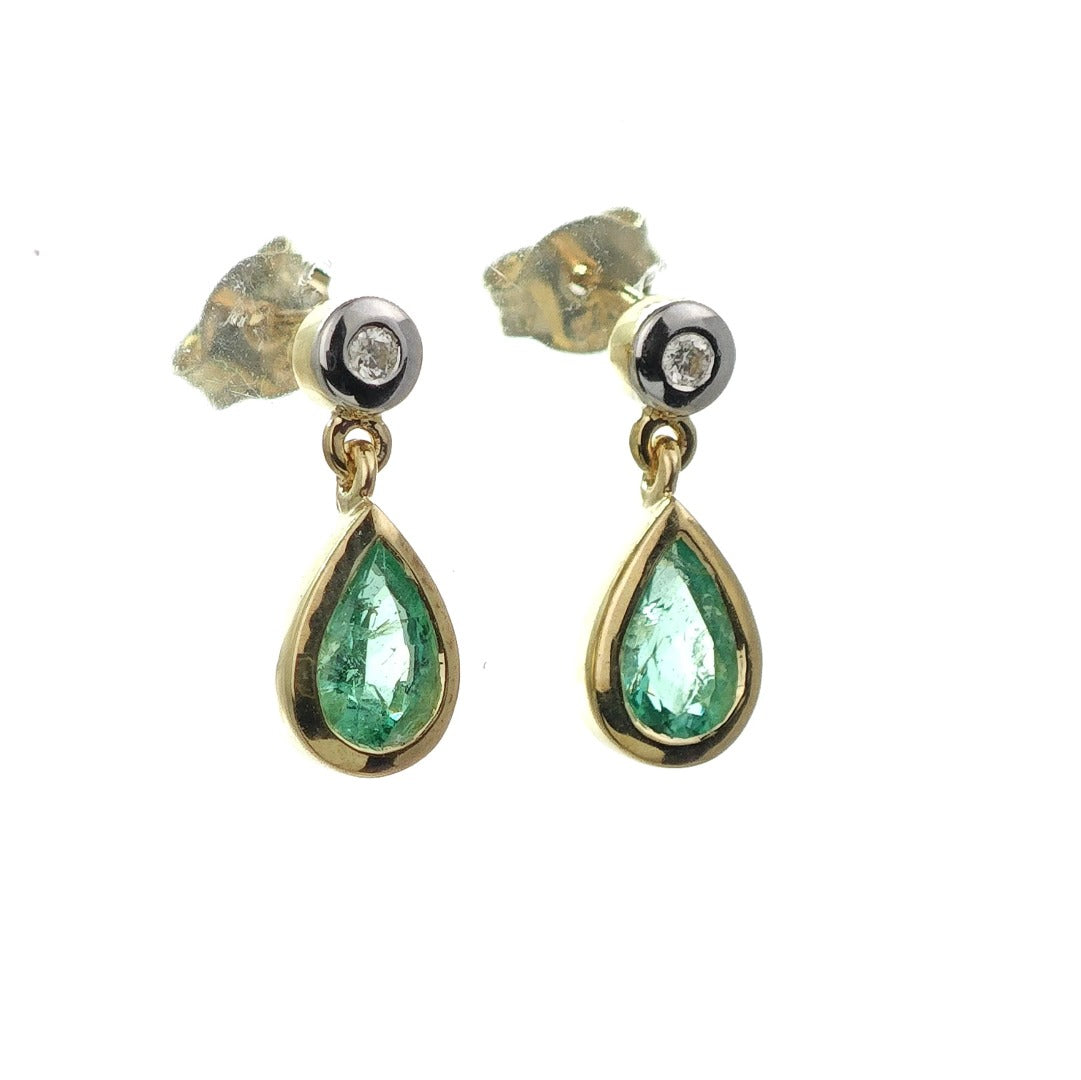 9ct Emerald Diamond Earrings Gold Studs Natural Green Gemstones 0.64ct