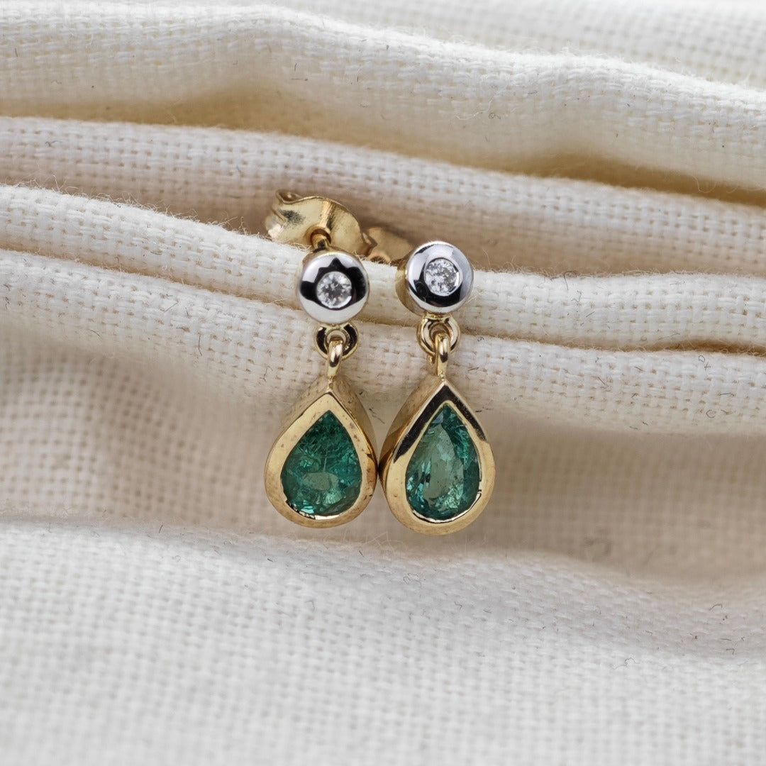 9ct Emerald Diamond Earrings Gold Studs Natural Green Gemstones 0.64ct