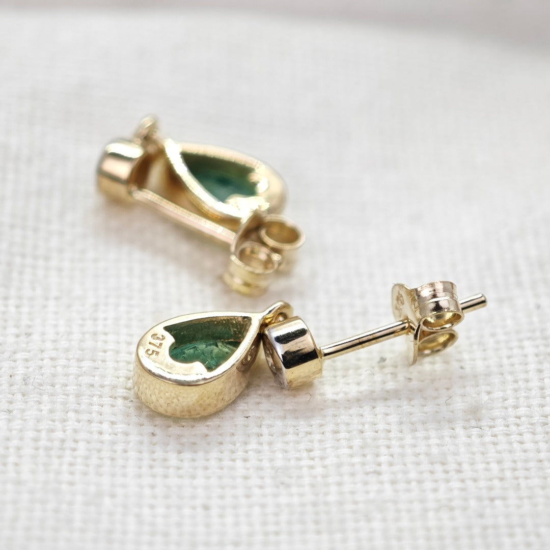 9ct Emerald Diamond Earrings Gold Studs Natural Green Gemstones 0.64ct