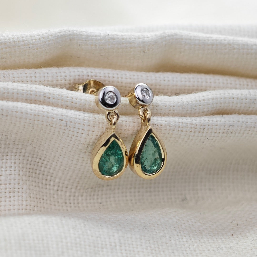 9ct Emerald Diamond Earrings Gold Studs Natural Green Gemstones 0.64ct
