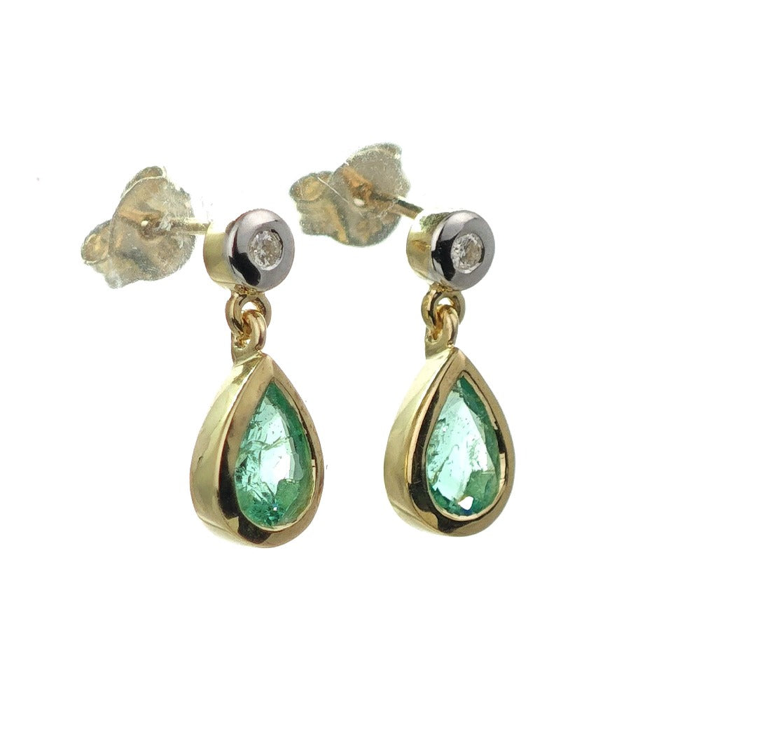 9ct Emerald Diamond Earrings Gold Studs Natural Green Gemstones 0.64ct