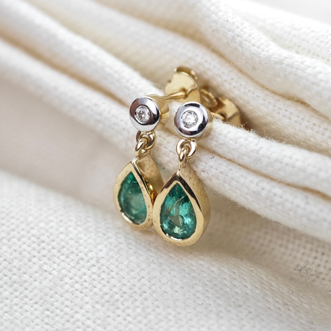 9ct Emerald Diamond Earrings Gold Studs Natural Green Gemstones 0.64ct