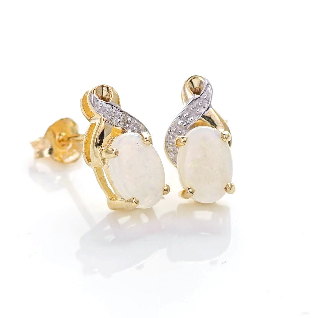 9ct Opal Diamond Earrings Gold Studs Natural White Gemstones 0.88ct