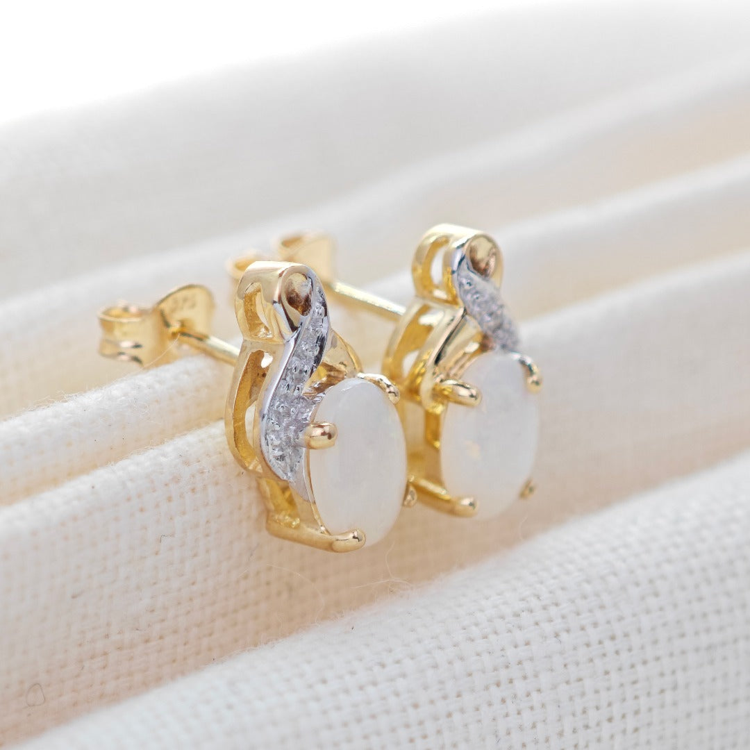 9ct Opal Diamond Earrings Gold Studs Natural White Gemstones 0.88ct