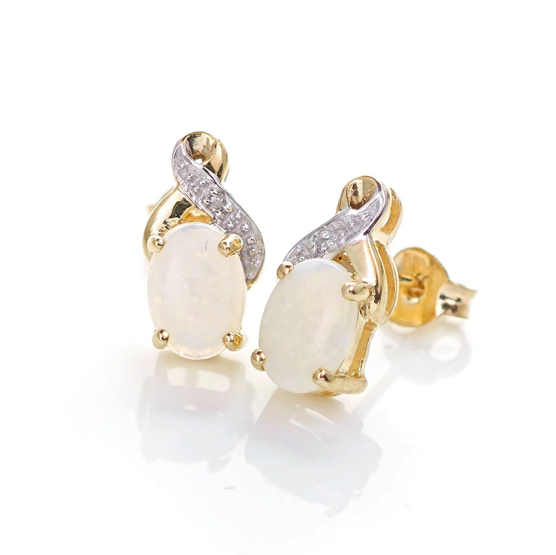 9ct Opal Diamond Earrings Gold Studs Natural White Gemstones 0.88ct