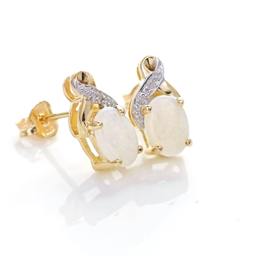 9ct Opal Diamond Earrings Gold Studs Natural White Gemstones 0.88ct