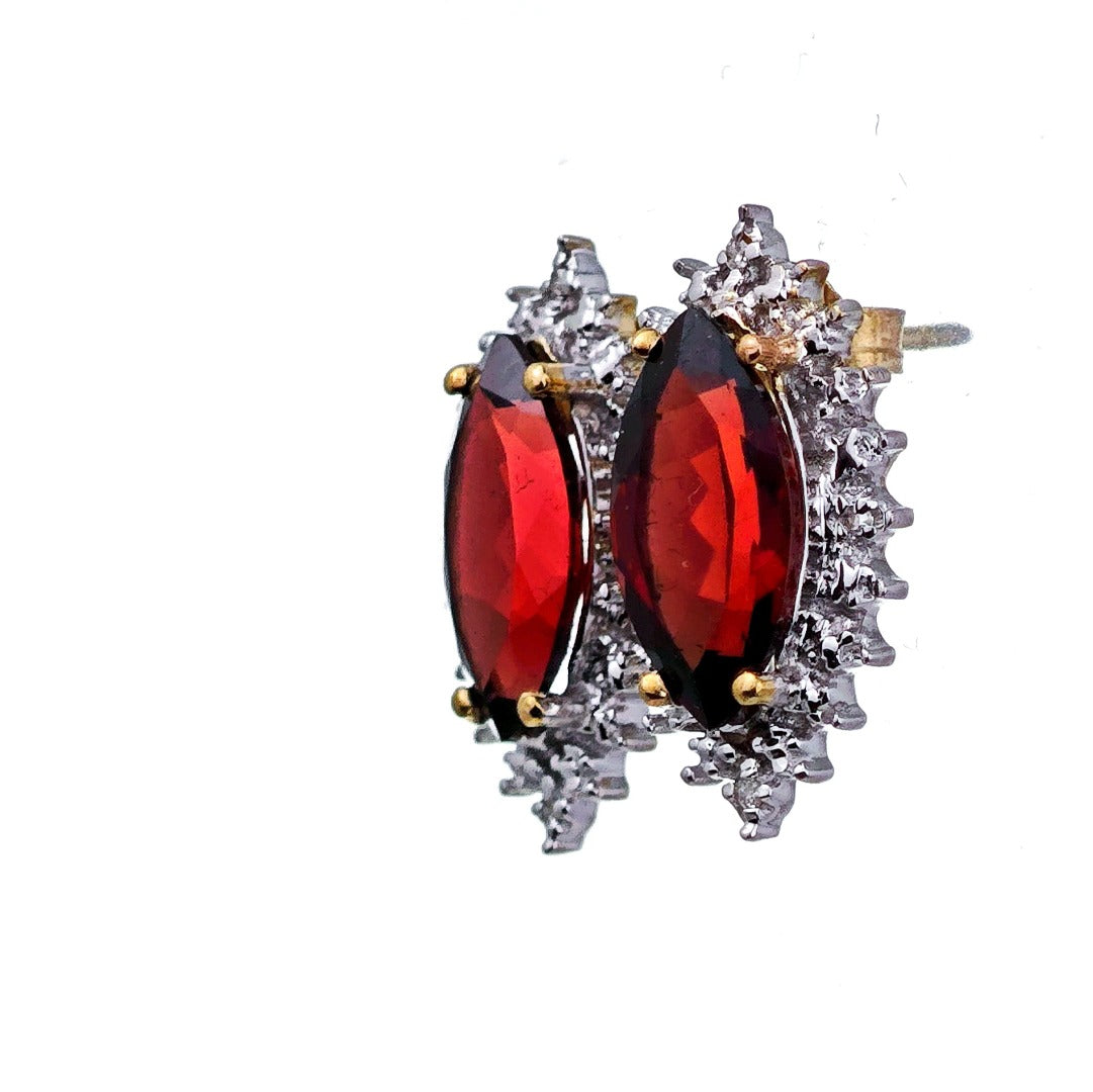 9ct Garnet Diamond Earrings Diamond Gold Studs Natural Gemstones 5.8ct