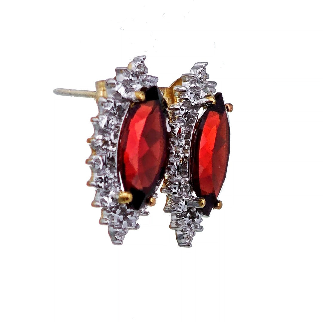 9ct Garnet Diamond Earrings Diamond Gold Studs Natural Gemstones 5.8ct