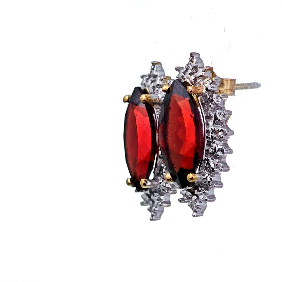 9ct Garnet Diamond Earrings Diamond Gold Studs Natural Gemstones 5.8ct