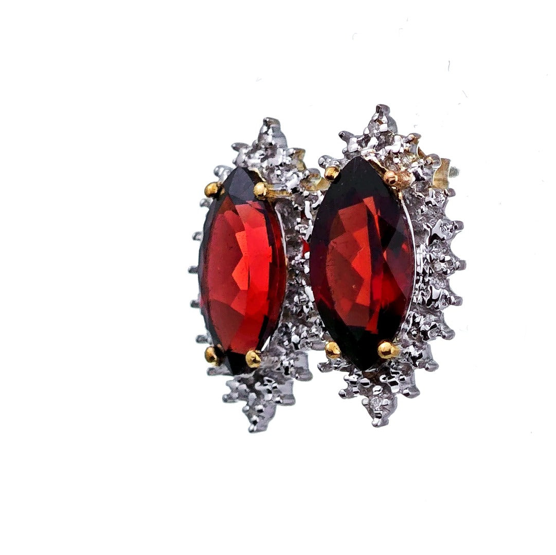 9ct Garnet Diamond Earrings Diamond Gold Studs Natural Gemstones 5.8ct