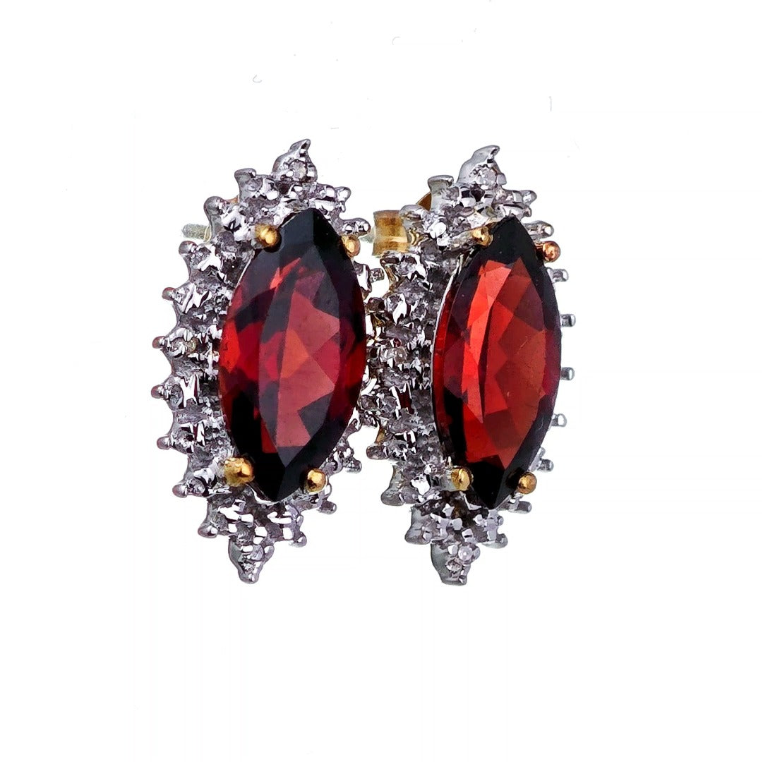 9ct Garnet Diamond Earrings Diamond Gold Studs Natural Gemstones 5.8ct