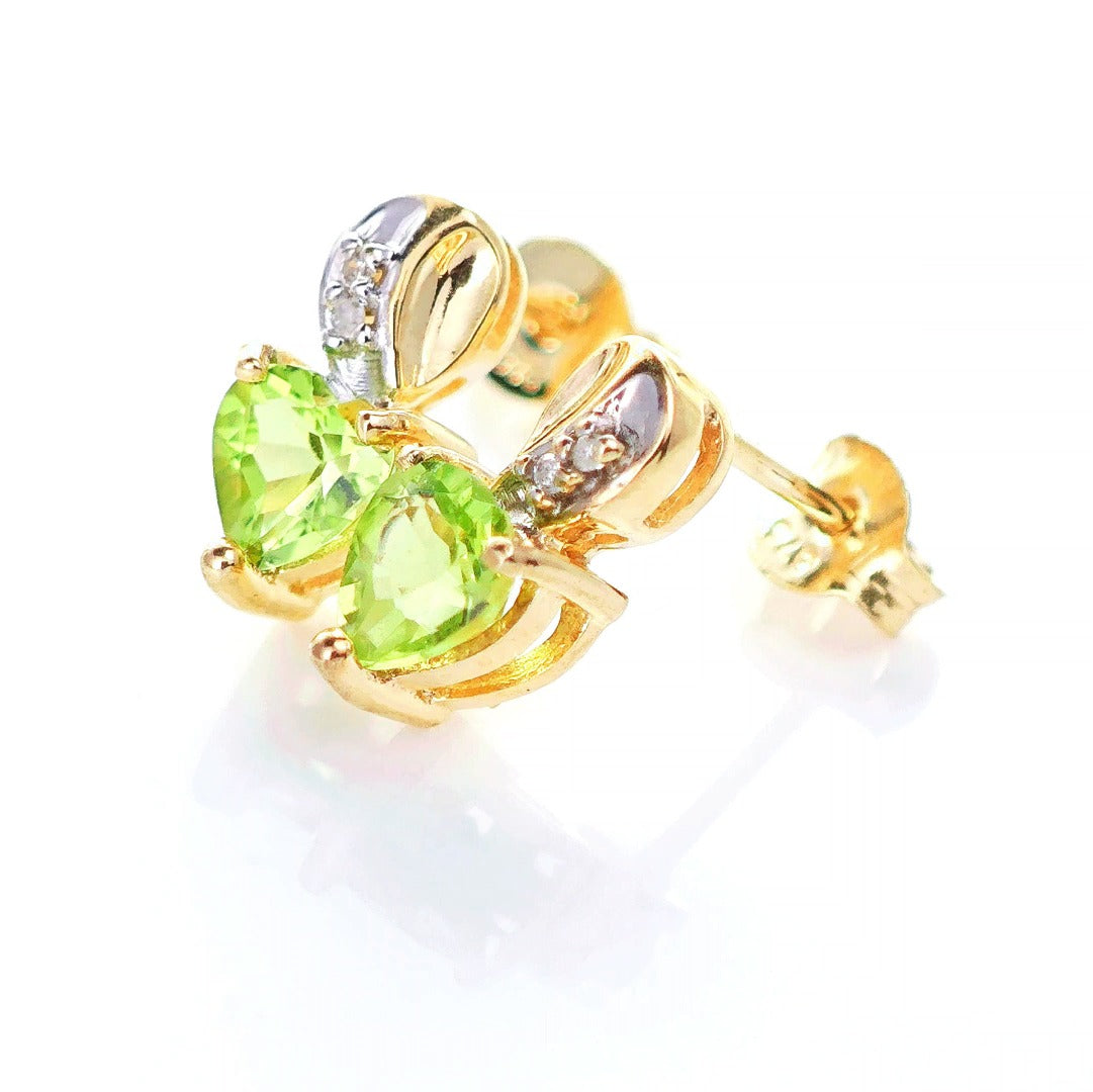 9ct Peridot Diamond Earrings Gold Studs Natural Green Gemstones 1ct