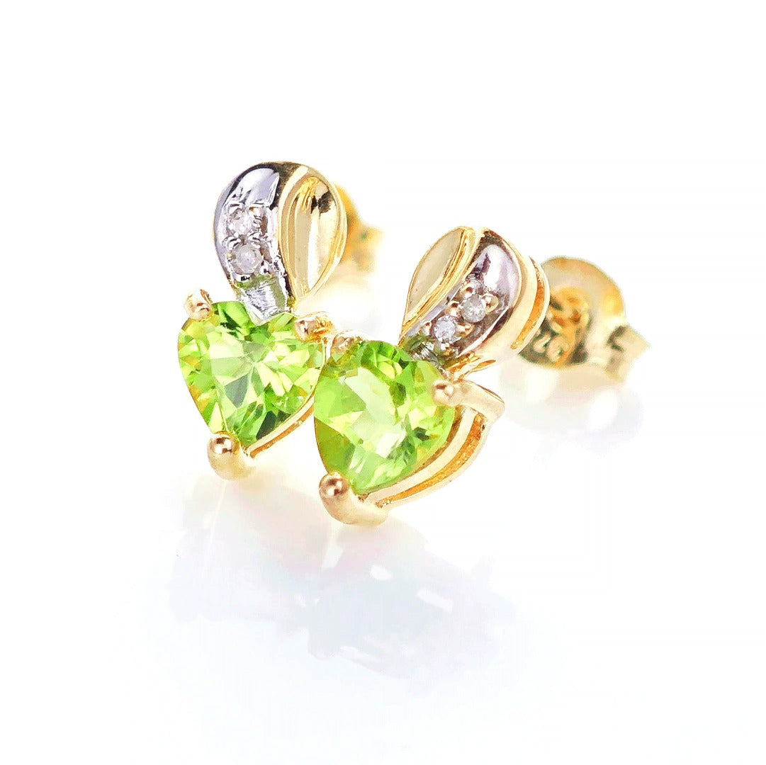 9ct Peridot Diamond Earrings Gold Studs Natural Green Gemstones 1ct