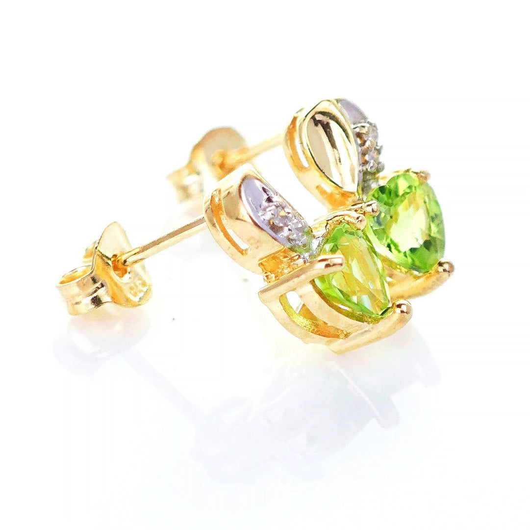9ct Peridot Diamond Earrings Gold Studs Natural Green Gemstones 1ct