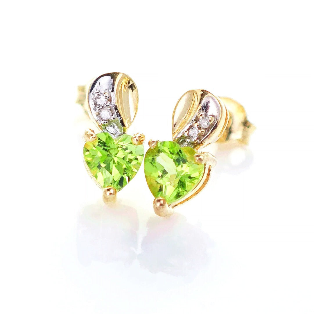 9ct Peridot Diamond Earrings Gold Studs Natural Green Gemstones 1ct