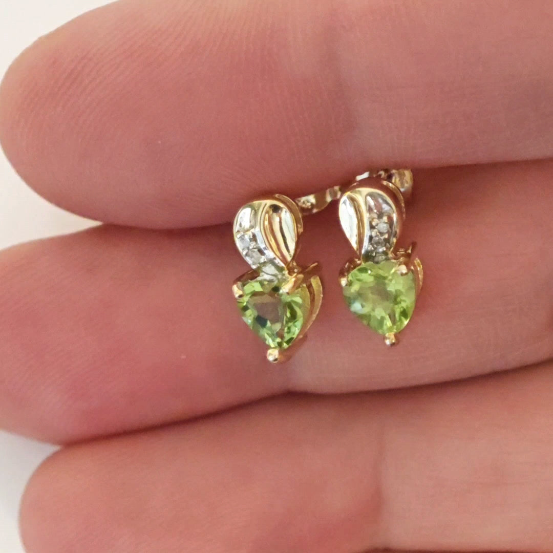 9ct Peridot Diamond Earrings Gold Studs Natural Green Gemstones 1ct