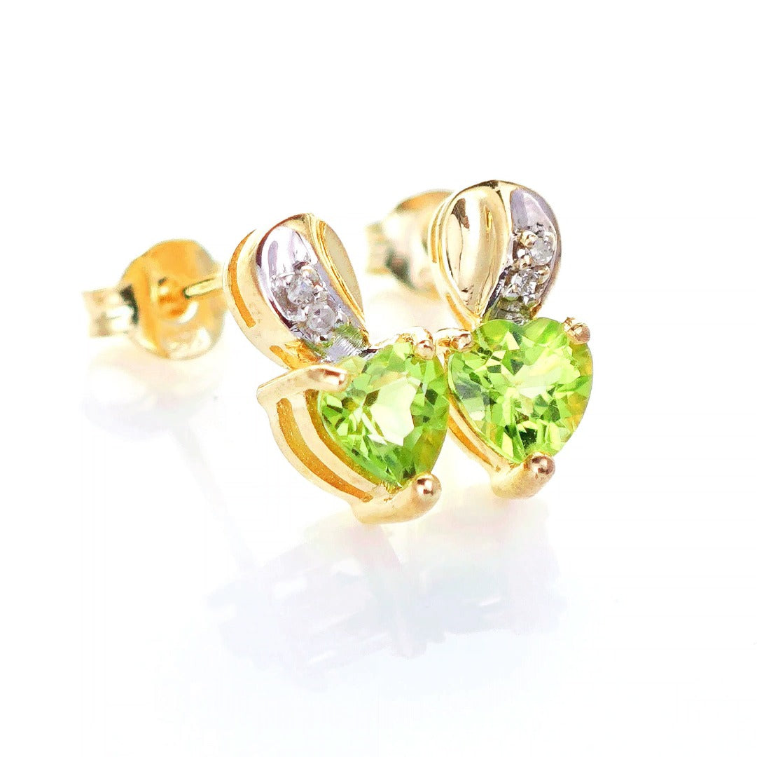 9ct Peridot Diamond Earrings Gold Studs Natural Green Gemstones 1ct