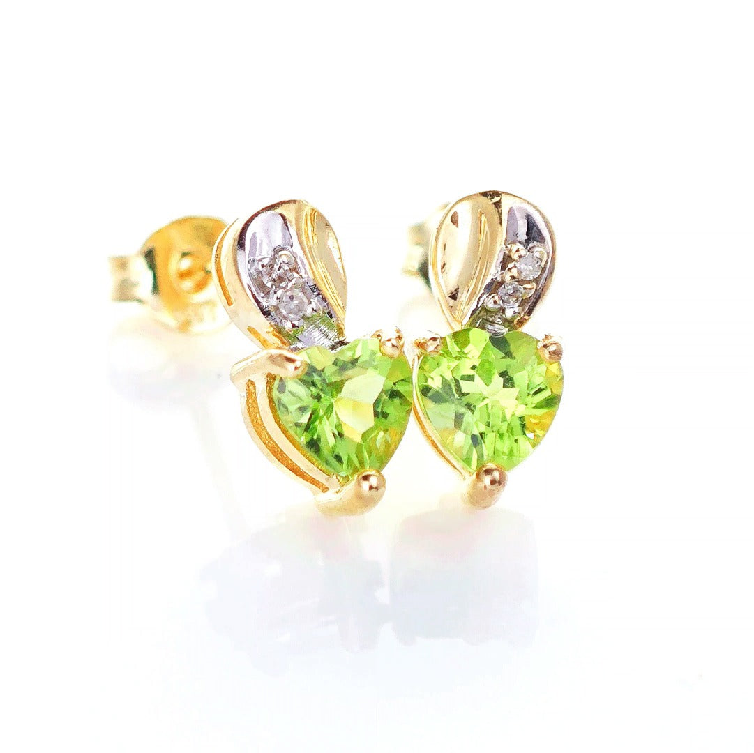9ct Peridot Diamond Earrings Gold Studs Natural Green Gemstones 1ct